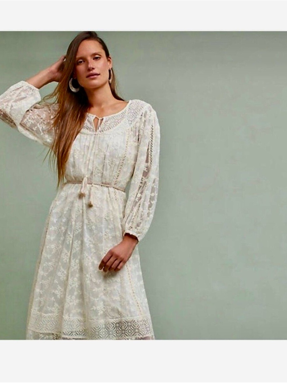 Anthropologie Lace Midi Dress in Cream NWT